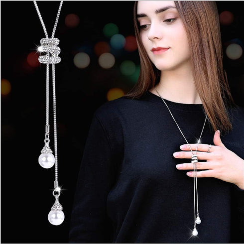 Cathercing Spiral Pearl Pendant Long Necklace for Women Sweater Chain Statement Necklace Choker Adjustable Elegant Jewelry Crystal Accessories Dre...