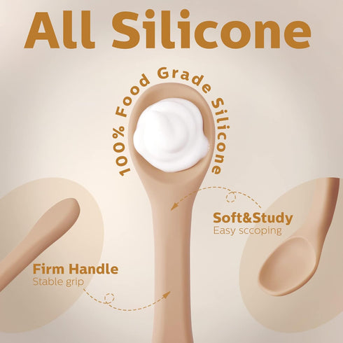 5 Pieces Silicone Baby Spoons Kids Utensils Self Feeding Supplies First Stage Baby Heat Resistant Food Spoon Safe Infant Baby Spoon for Over 6 Mon...
