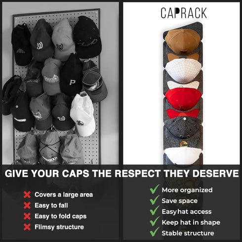 CT Design CapRack The Original Hat Organizer for Baseball Caps, Hat Rack for Wall & Storage Solution, Snapback and Fitted Holder Display, No Assem...