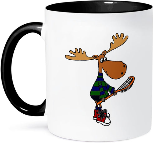 3dRose "Funny Moose With Lacrosse Stick Art" Two Tone Black Mug, 11 oz, Black...