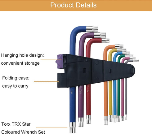 9 Pcs Hex Key Allen Wrench Set, Torx TRX Star Coloured Wrench Set T10, T15, T20, T25, T27, T30, T40, T45, T50 Hex Key Wrench Set for Furniture Ass...
