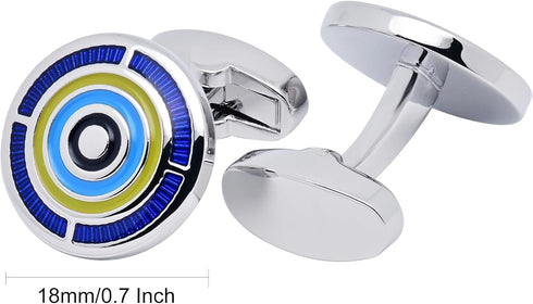 Round Silver Men's Cufflinks with Blue Circle In Gift Case Metal Cuff Links for Men Jewelry for Wedding Party Business Birthday Anniversary Dress...