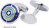 Round Silver Men's Cufflinks with Blue Circle In Gift Case Metal Cuff Links for Men Jewelry for Wedding Party Business Birthday Anniversary Dress...