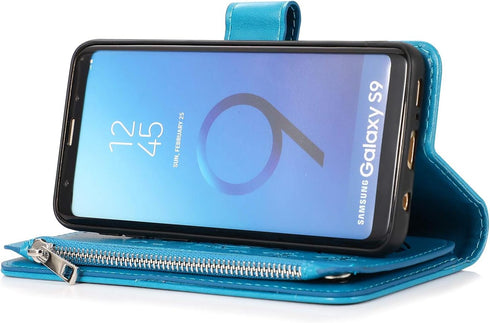 UEEBAI Wallet Case for Samsung Galaxy S9, Premium PU Leather Magnetic Closure Flower Pattern Handbag Zipper Pocket Case Kickstand Card Holder Slot...
