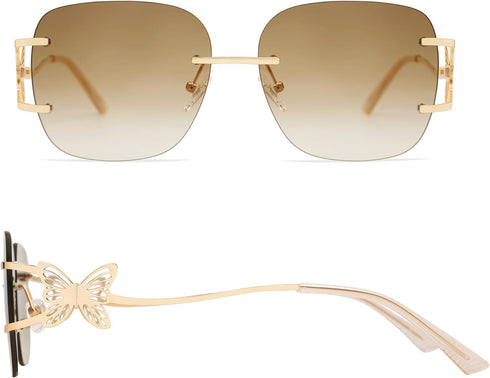 Oversized Rimless Sunglasses for Women Men Square Butterfly Y2k Sun Glasses AP3678...