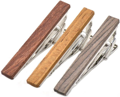 Smart Men's Wood Tie Clips for men 3 pcs Natural Tie Bar 2.1 Inch in Gift Box...