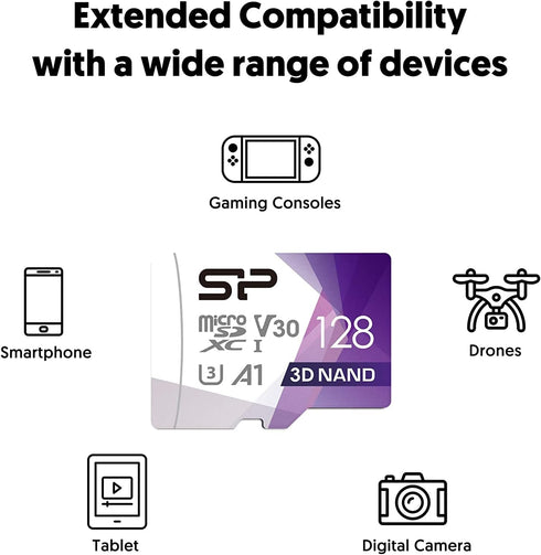 Silicon Power 128GB Micro SD Card U3 SDXC Up to 100MB/s High Speed Memory Card for Cams, DJI Pocket and Drones...