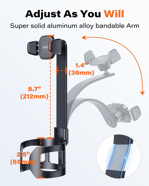 APPS2Car Cup Holder Phone Holder Mount for Car 2-in-1 Fast-Squeeze Installation Save Space Adjustable Height One-Hand Operation fits F-150 Model Y...