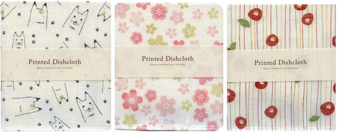 Set of 3 Printed Dishcloths, Animal Print, Flower Print and Poppy Print...