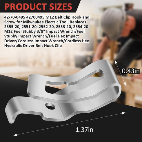 Belt Clips for Milwaukee, 2pcs 42-70-0495 Drill Tool Clips Hook Kit with Screws for Milwaukee Drill Stubby Impact Wrench Hex Impact Driver Hex Hyd...