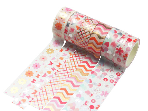 YUBBAEX 12 Rolls Pink Gold Washi Tape Set Masking Decorative Tapes (Pink Mix)...