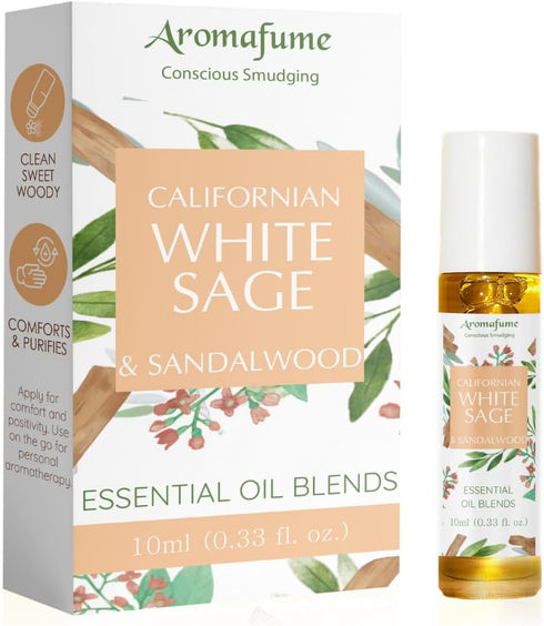 White Sage & Sandalwood Essential Oil Roll-On Blend by Aromafume | 10ml/0.33 fl oz | Aromatherapy Oil for Cleansing Negative Energy & Protection |...