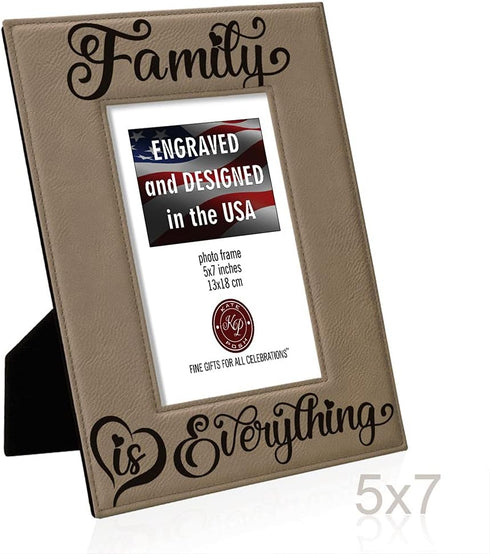 KATE POSH Family is Everything Engraved Leather Picture Frame (5x7-Vertical)...