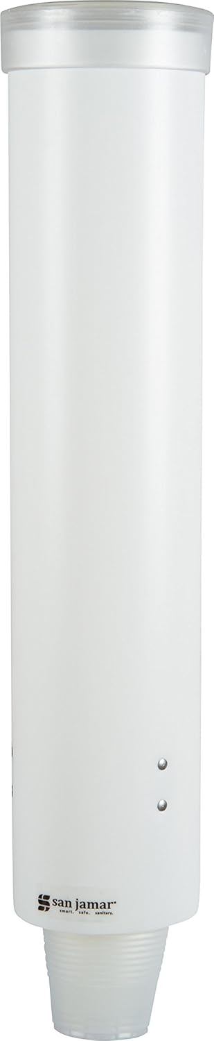 San Jamar Medium Pull-Type Cup Dispenser 4-10 Oz. Cups with Flip Cap for Restaurants, Dining Halls, and Fast Food Plastic, 16 Inches, White...