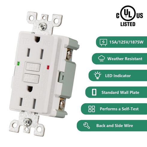 GFCI Outlet Receptacle,1pack,Ground Fault Electric Plugs,125V 15Amp,Weather-Resistant and Tamper-Resistant,GFI UL&CUL Listed White...