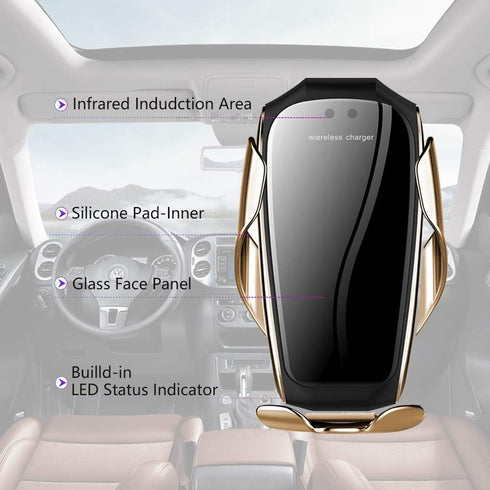Wireless Car Charger Mount, Auto Clamping 10W 7.5W Fast Charger for iPhone 12/12 Pro max/12 Pro/11/11Pro max/11 Pro/X/XR/XR max Samsung (Champagne...