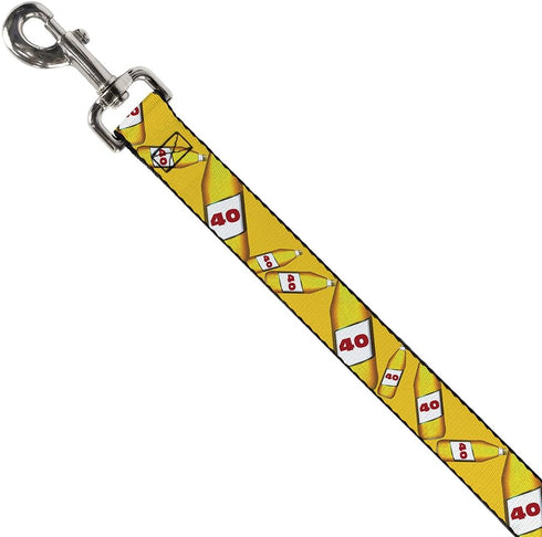 Dog Leash - 40 Oz. Beer Bottles Yellow - Narrow 0.5"...