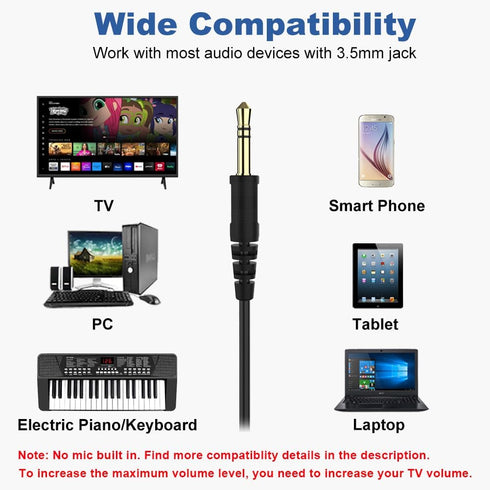 19.5Ft / 6M Extra Long Cord Headphones for TV PC with Volume Control, Spring Coiled Cable, 3.5mm AUX, Wired Over Ear Earphones for Seniors Hard of...