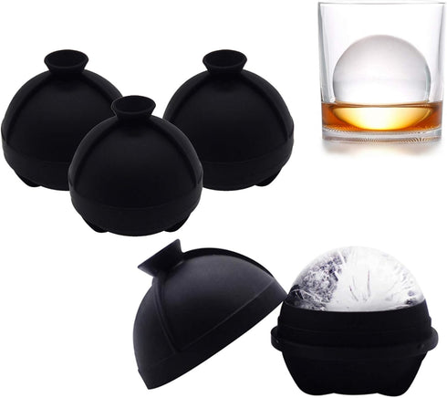 Ice Ball Molds Set of 4,Whiskey Ice Ball Maker Mold,Silicone Sphere Ice Molds with Built-in Funnel,Large Round Ice Cube Molds Make 2.5 Inch Sphere...