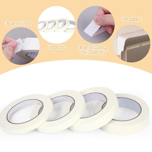 4 Pack Masking Tape, White Painters Tape, Artist Tape for Wall, Painting, Home, Office, School Stationery, Arts, Crafts 0.4" 0.6" 0.8” 1” x 55yds,...