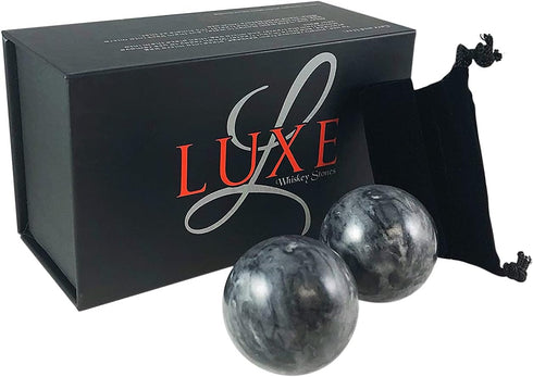 Luxe Whiskey Stones - Set of 2 Marble Chilling Spheres in Gift Box with Velvet Storage Bag...