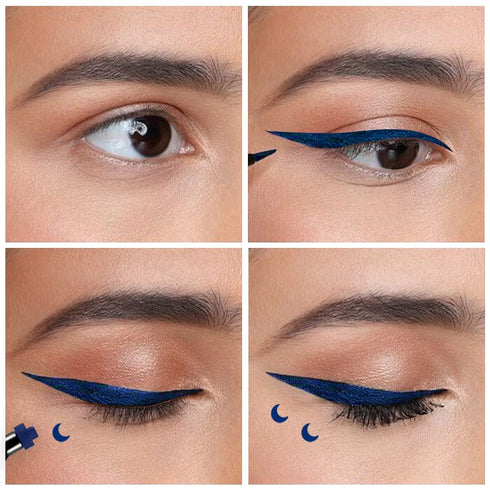 Eyelid Color Set, 4pcs Liquid Eye Liner with Stars, Flowers, Hearts & Moon Face Stamps, Purple, Blue, Red, Pink - Waterproof, Long Lasting, Matte ...