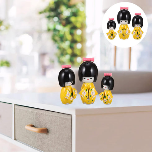 Totority Japanese Sosaku Kokeshi Doll Wooden Japanese Kimono Kokeshi Doll: 1 Set Kimono Dolls Miniature Wood Yellow Japanese Doll Desk Ornament fo...