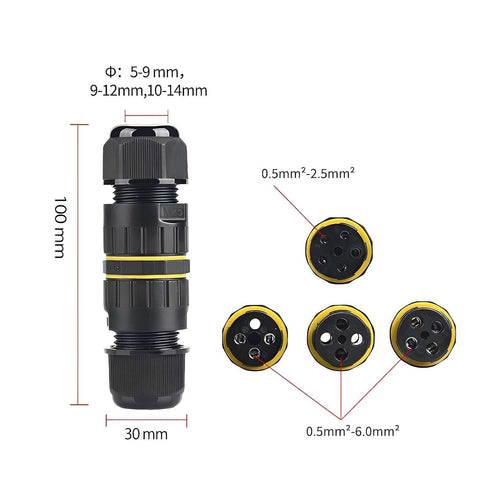 3 Pin IP68 Outdoor Waterproof Electrical Wire Connector for 5-14mm Wire Diameter, (Max 40A, 450V), 2 Way...