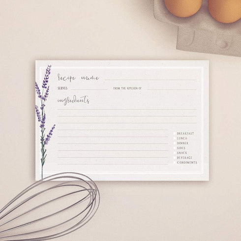 Vintage Lavender Flowers Recipe Cards, Set of 50 - Rustic Elegance for Your Culinary Creations (4x6 in. - Rectangle)...