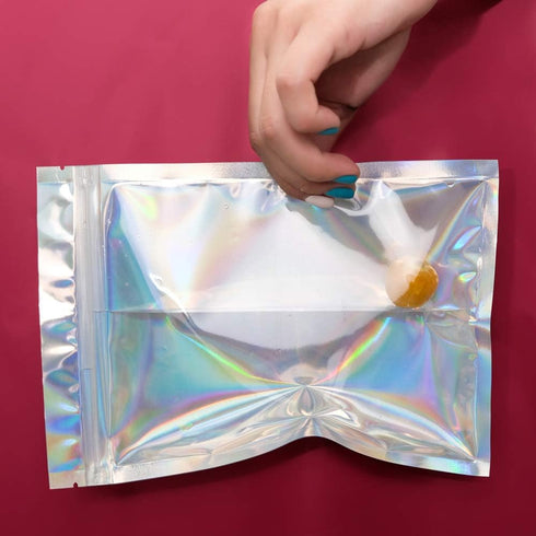 100 Pieces Mylar Holographic Resealable Bags - 3 x 4" Smell Proof Bags, Foil Pouch for Party Favor Food Storage (Holographic Color, 3 x 4 Inch)...