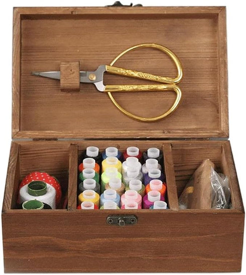 Vintage Sewing Kit Basket, Wooden Sewing Box,Pattern Style Home Sewing Repair Tool Storage Box Case for Adults...