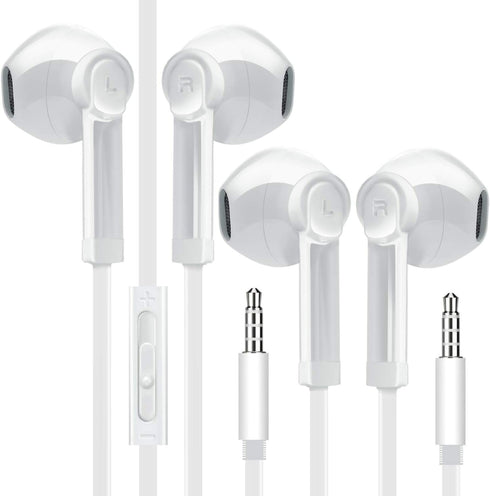 3.5mm White Headset with Microphone, Volume Control, and Call Answer End Button for AUX, PCs, Tablets, and Cell Phones in The Office, Classroom or...