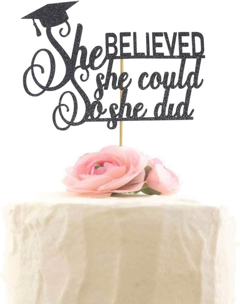 Graduation 2025 Cake Topper, She Did It Cake Sign, Congrats Grad Party Decorations, Black...
