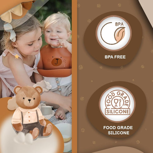 Silicone Bibs - Baby Essencials - Silicone Baby Bib - Toddler Silicone Bib - Baby bib - Bear Bibs for Baby -Baby Eating Essential - Unisex Soft Du...