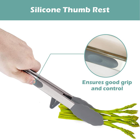 Tongs for Cooking, 12" Kitchen Tongs with Silicone Tips, Food Grade Serving Tongs Set of 3, Grey...