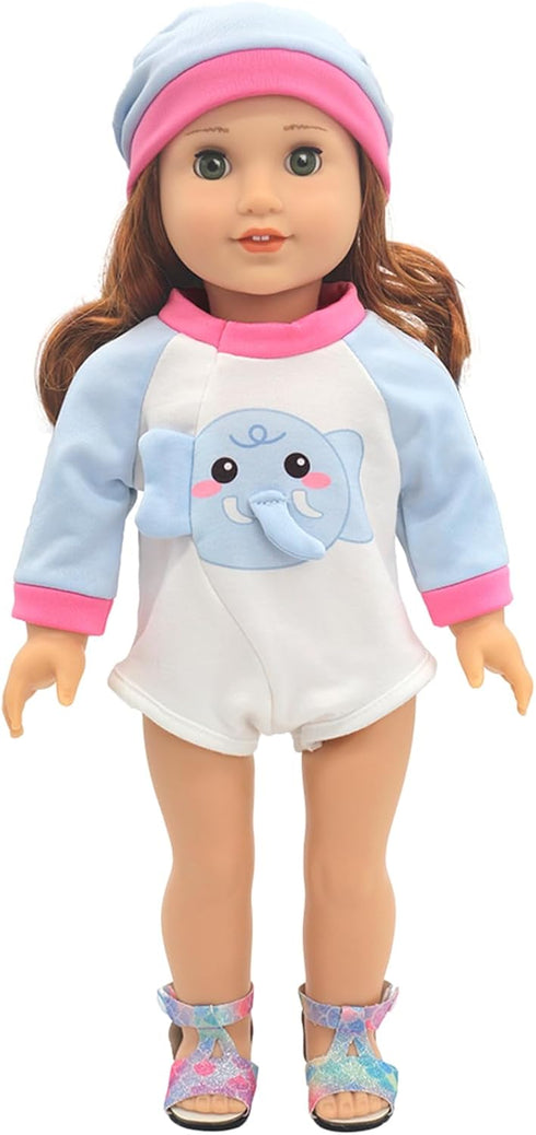 2 Sets 14-16 inch Baby Doll Clothes - 2 Pack Cartoon Print Rompers with Hat Outfits for Baby Doll Boy and Girl...