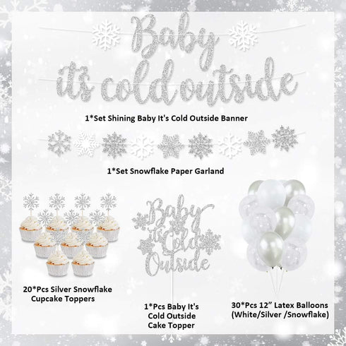 Baby It’s Cold Outside Party Decorations, Banner, Snowflake Balloons, Garland for Winter Wonderland Baby Shower, Christmas, Winter Birthday Party ...