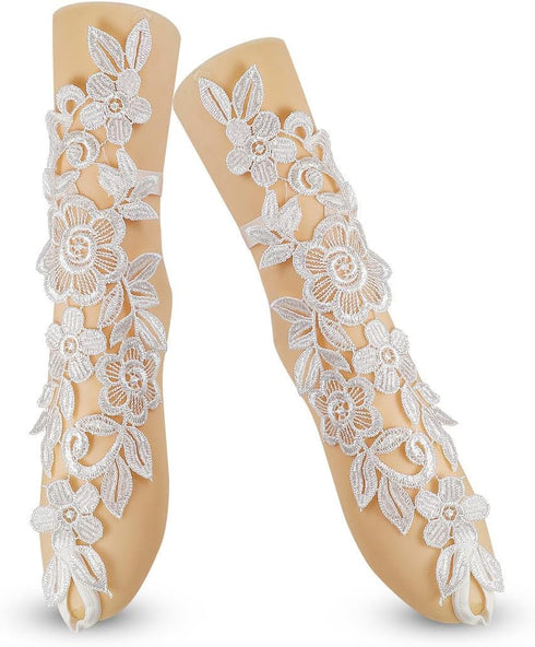 Caiyao 2Pcs Sexy Lace Embroidery Flower Anklet with Toe Ring Vintage Floral Barefoot Sandals Slave Anklet for Women Bridal Wedding FootJewelry Pro...
