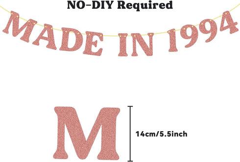 30th Birthday Decorations No DIY Made in 1994 Banner Glitter Cheers to 30 Years Happy Birthday Party for Woman Indoor/Outdoor (Rose Gold)...