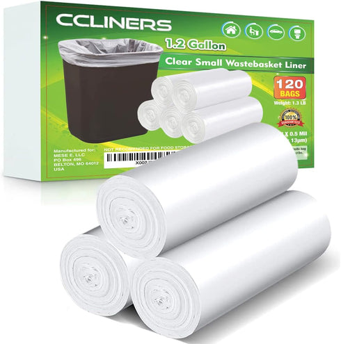 1.2 Gallon 120 Clear Small Trash Bags Bathroom 1 Gallon Garbage Bags Plastic Wastebasket Mini Trash Bags Can Liners for Home and Office Bins, 120 ...