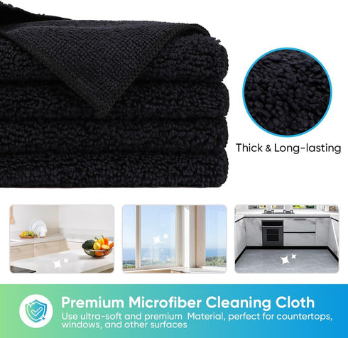 HOMEXCEL Microfiber Cleaning Cloth Black, 12 Pack Premium Microfiber Towels for Cars, Lint Free, Scratch-Free, Highly Absorbent, Reusable Cleaning...