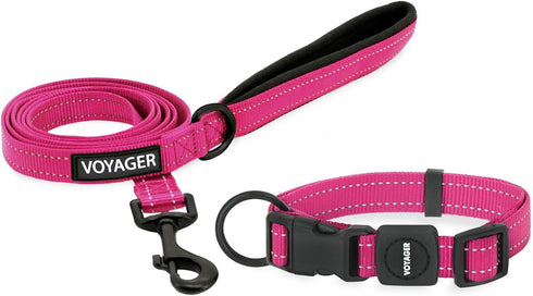 Voyager Reflective Dog Leash Collar Set with Neoprene Handle Supports Small, Medium, and Large Breed Puppies, Cute and Heavy Duty for Walking, Run...
