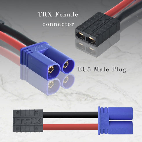 2 Pair RC LiPo Battery Connector Adapter Compatible with TRX/Traxxas Lipo Battery Plug to EC5 Male Female Connectors ESC Charger...