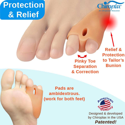 Chiroplax Tailor's Bunion Corrector Pads Bunionette Pain Relief Pinky Little Toe Straightener Separator Cushion Splint Protector Shield Spacer Cov...