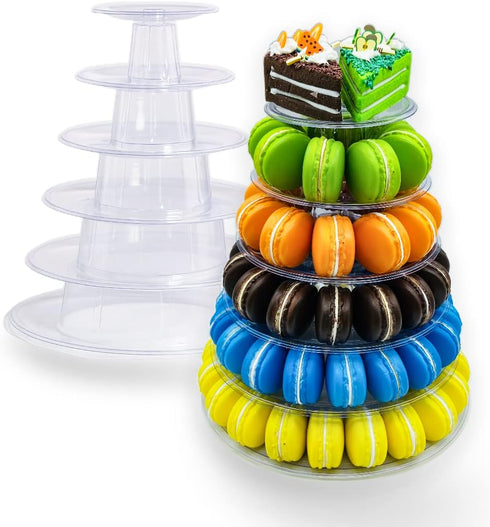 6 Tier Macaron Tower Stand for Wedding Birthday Party,Plastic Display Stand for Cupcake Cake2...