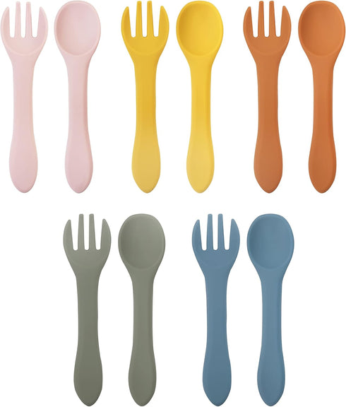 10 Pcs Silicone Baby Spoons and Baby Forks, Chewable Baby Utensils for Self-Feeding, Silicone Baby Utensils, Kids Utensils for Over 6 Months Babie...