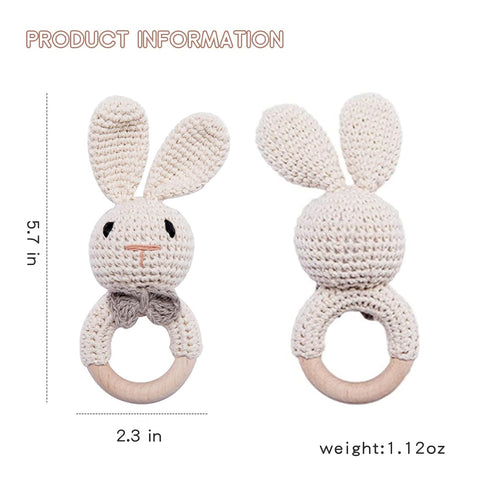 Youuys Wooden Baby Rattle Toys, Easter Bunny Rattle for Baby Crochet Bunny Rattle Toy Natural Wood, Shaker Rattle for Hand Grips, Boy Girl First R...