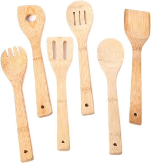 Huji Bamboo Wooden Spoons For Cooking Set Wooden Spatula Spoon Nonstick Kitchen Utensils...
