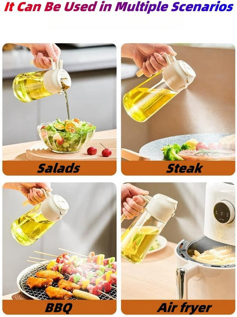 2 in 1 Oil Sprayer and Dispenser for Cooking - 16oz Glass Bottle with Nozzle - Versatile Kitchen Tool for Butter with Brush, Olive Oil Spray, Vine...