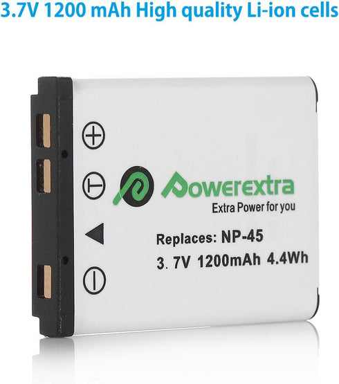 Powerextra 2 x NP-45A NP-45B NP-45S Battery and Charger Compatible with Fujifilm INSTAX Mini 90 Fujifilm FinePix XP140 XP130 XP120 XP90 XP80 XP70 ...